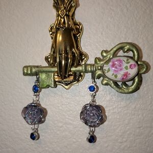 Chic Silver and Blue Rose Drop Earrings